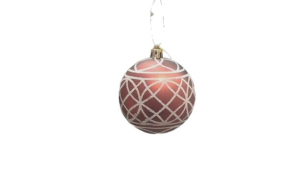 Festive 8cm Reddish Glass Bauble With White Pattern