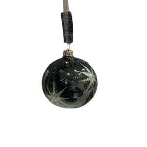 Festive 8cm Green Glass Bauble With Gold Glitter Stars