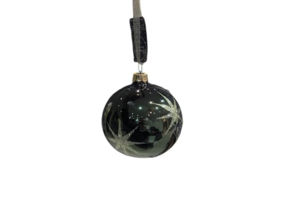 Festive 8cm Green Glass Bauble With Gold Glitter Stars