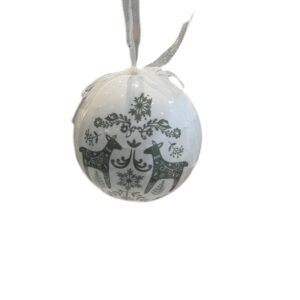 Festive Vintage White Bauble With Green Flower Design