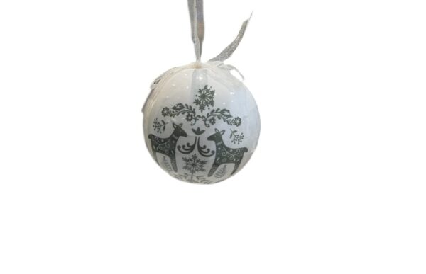 Festive Vintage White Bauble With Green Flower Design