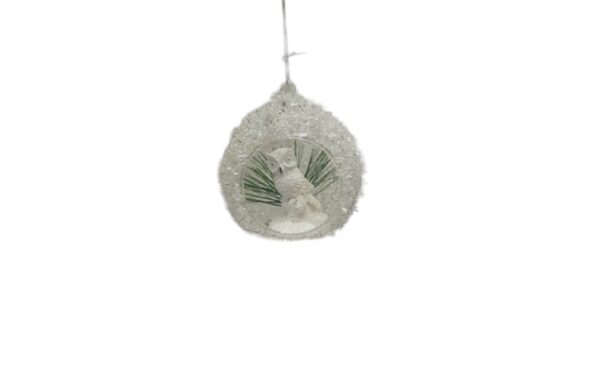 Festive 8cm White Encrusted Cut-Out Glass Bauble with Owl Inside