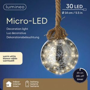 Kaemingk Micro LED Warm White Crackling Ball With Rope 14cm