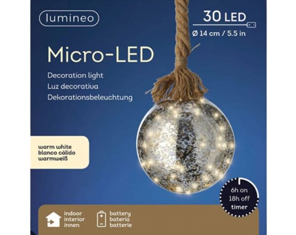 Kaemingk Micro LED Warm White Crackling Ball With Rope 14cm