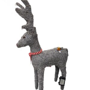 Large Wicker Natural Grey Salim Standing Reindeer With Lights