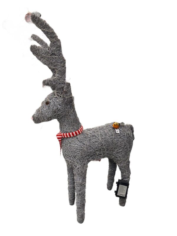 Large Wicker Natural Grey Salim Standing Reindeer With Lights