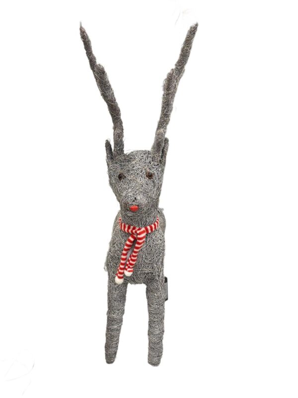 Large Wicker Natural Grey Salim Standing Reindeer With Lights