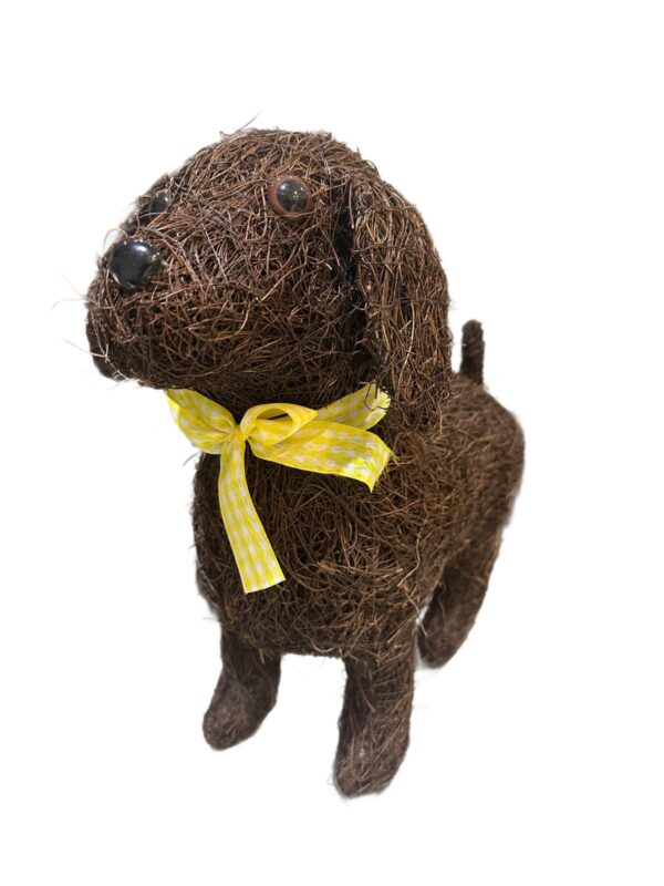 Natural Wicker Dog Sculpture With Yellow Bow