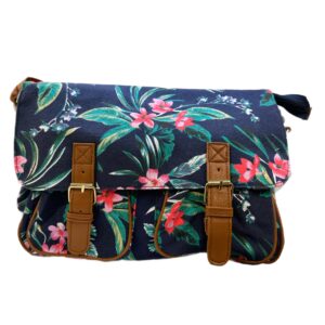 Large Navy Bag With Pink And Orange Flowers