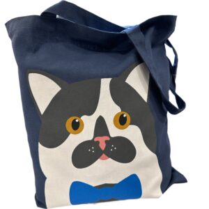 Large Navy Bag With Cat Design