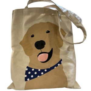 Large Cream Canvas Bag With Dog Design