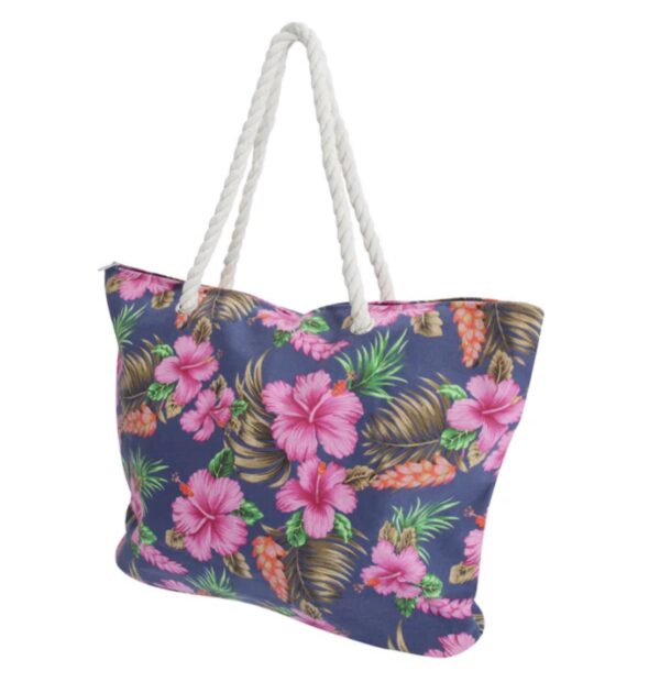 Large Navy Bag With Pink And Orange Flowers