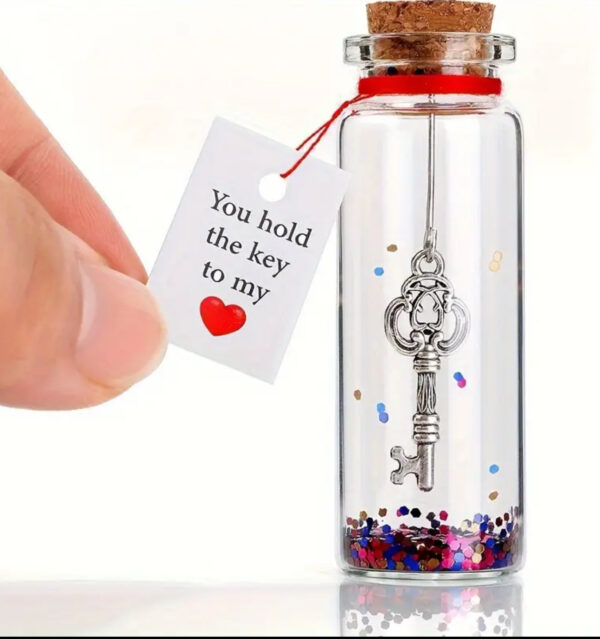 You Hold the Keys to My Heart" Key in Glass Bottle with Cork Lid