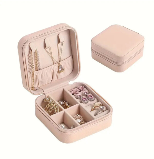 Compact Travel Jewellery Box – Blush Pink PU Leather Organiser for Jewellery Storage