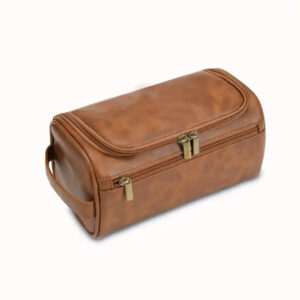 Men's Toiletry Bag – Light Brown Vegan Leather