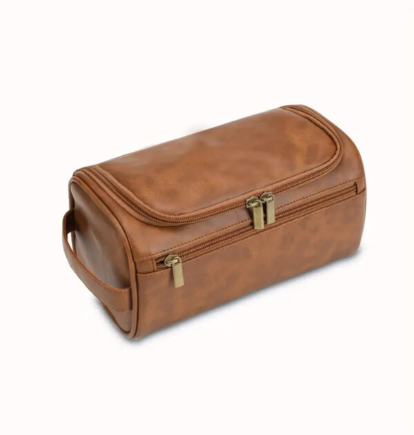 Men's Toiletry Bag – Light Brown Vegan Leather