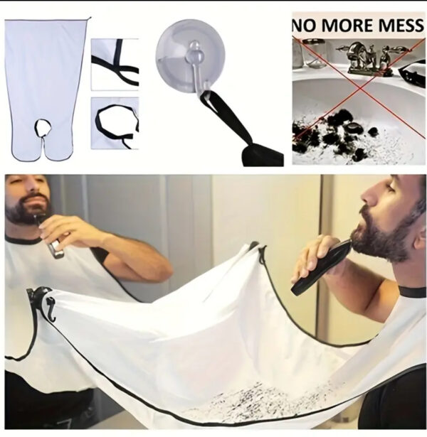 White Beard Bib Beard Catcher – Non-Stick Grooming Cape with 3 Suction Cups