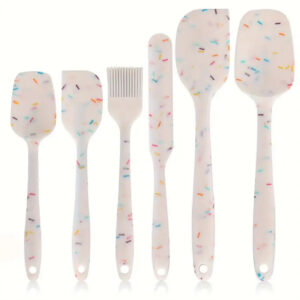 6-Piece Silicone Spatula Set – White with Multicolour Dots, Baking & Cooking Tools