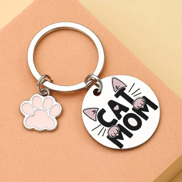 Stainless Steel Cat Mom Keyring